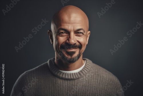 Portrait of a bald man in a sweater on a dark background © Robert MEYNER