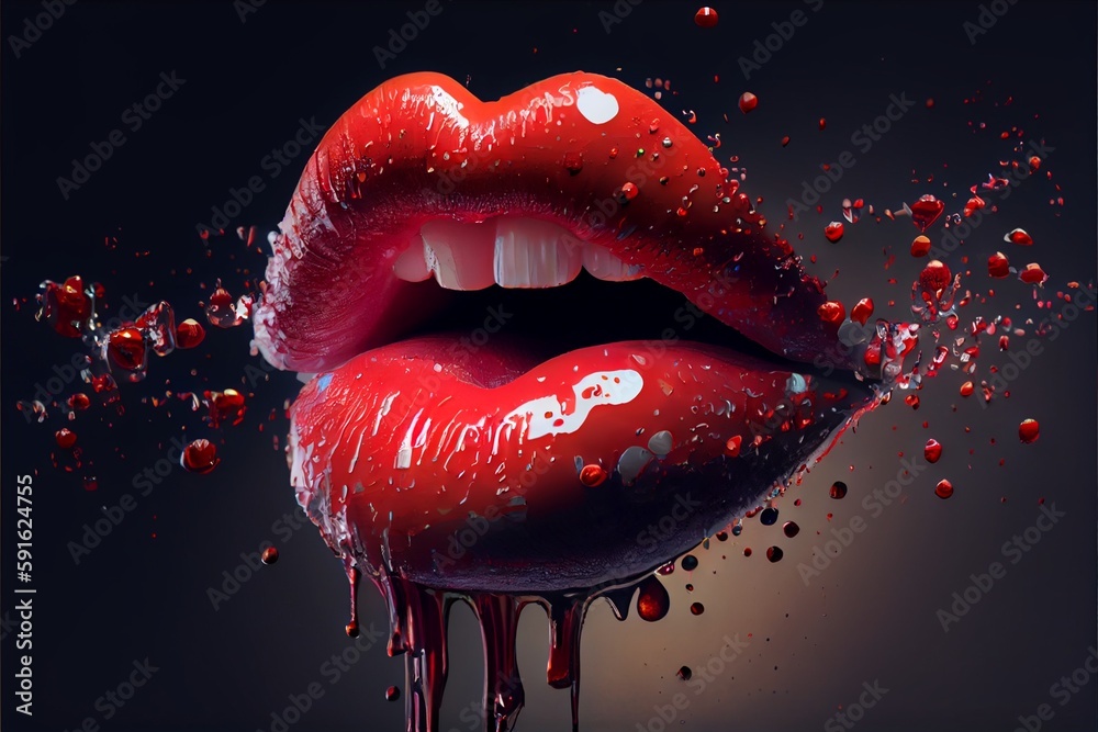 美女のセクシーな赤い唇　 “Sexy red lips of a beautiful woman”　　Generative AI - obrazy, fototapety, plakaty 