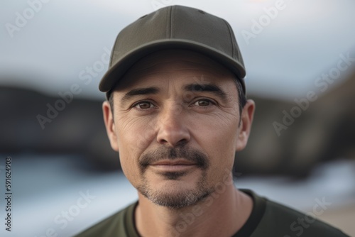 Portrait of confident man with baseball cap looking at camera on beach © Robert MEYNER