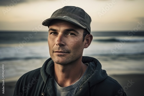 Portrait of a handsome young man on the beach at sunset. © Robert MEYNER