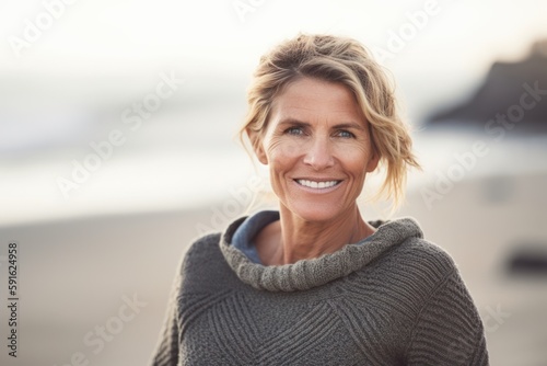 Portrait of smiling mature woman standing on beach at the day time Free Download Portrait of smiling mature woman standing on beach at the day time - GFXLoad