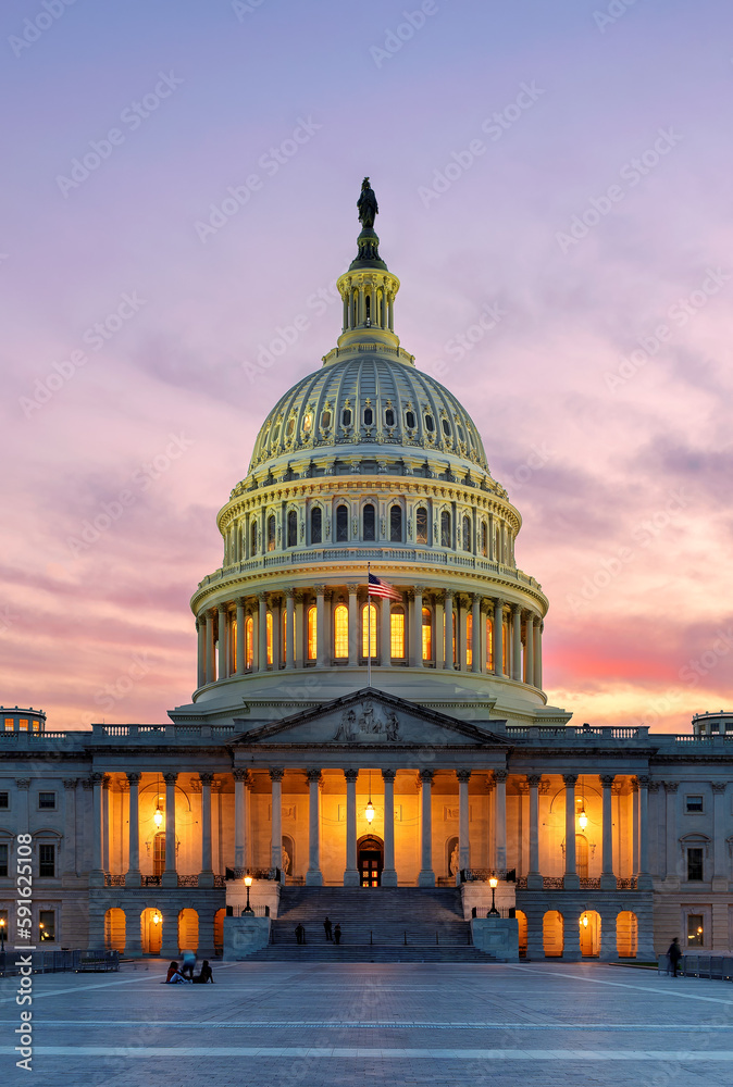 US Capitol building at sunset, Washington DC, USA.	