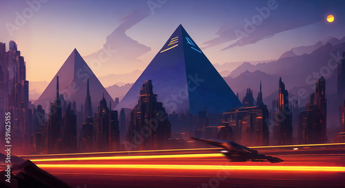Future City Pyramid Speeder, Ai Generated