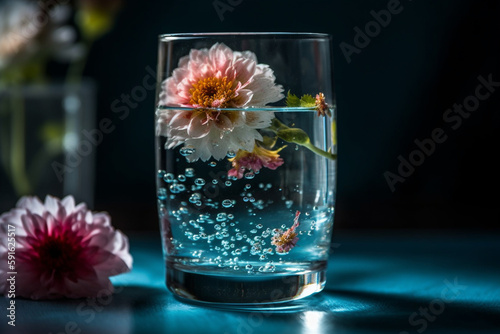 glass of water with flowers Generative AI