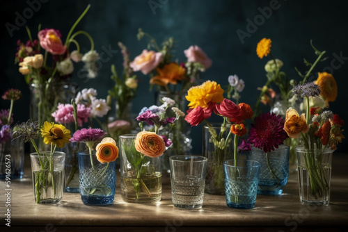flowers in different glasses Generative AI