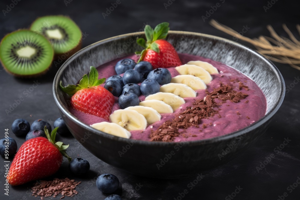 Açai smoothie bowl topped with fresh fruits Açai smoothie bowl topped with fresh fruits