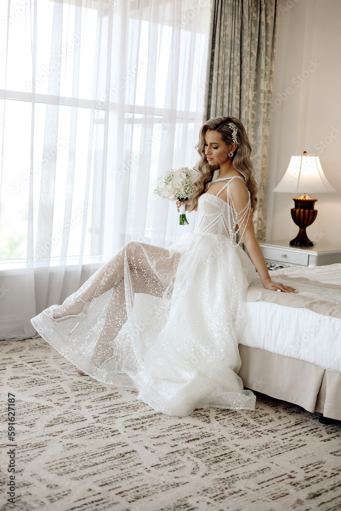 Fototapeta premium portrait of the beautiful bride in the hotel