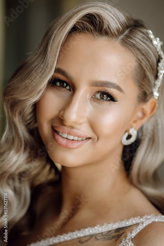 portrait of the beautiful bride in the hotel