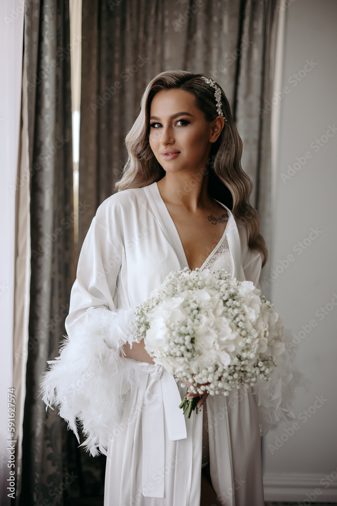 portrait of the beautiful bride, the morning of the bride in the hotel. portrait of the beautiful bride, the morning of the bride in the hotel.