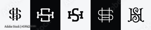 Initial letters SH Monogram Logo Design Bundle