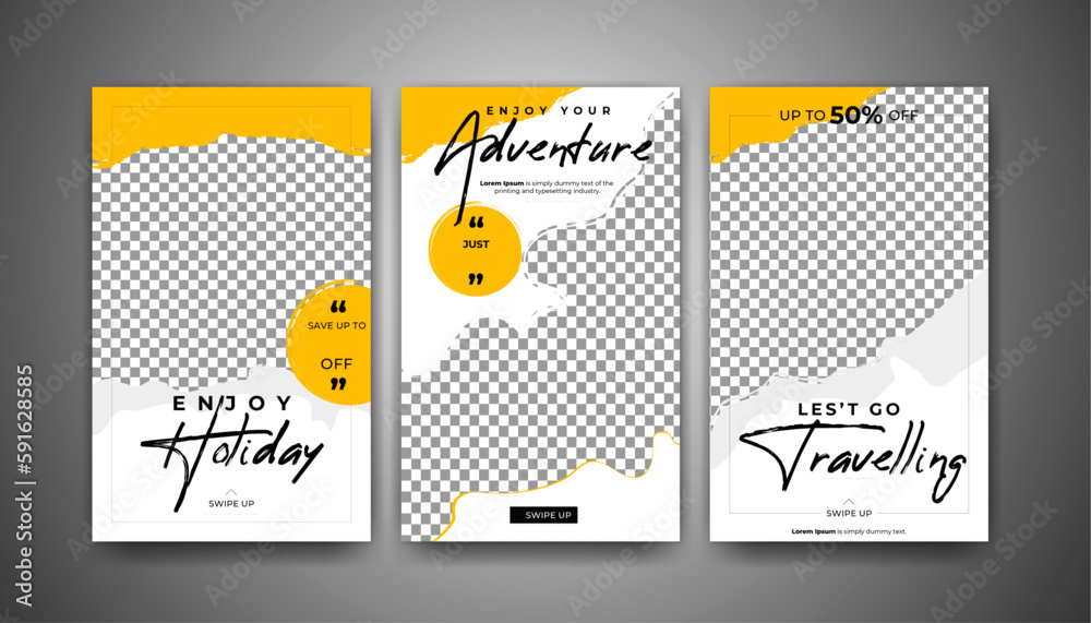 Social media post template for travel holiday tourism marketing and sale promotion. Travelling Templates pack for Instagram posts and stories, holiday package trip and travel advertisement