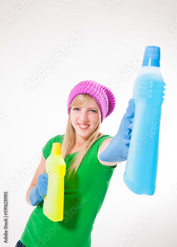 Portrait of Girl Holding Cleaning Supplies photo