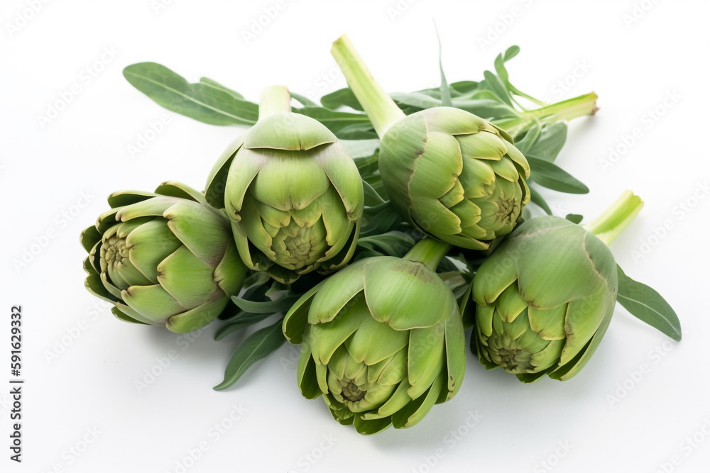 Fototapeta premium A bunch of artichokes on a white background