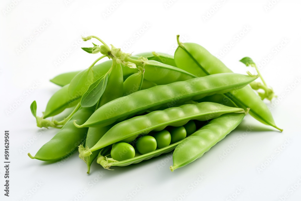 A pile of green peas on a white background A pile of green peas on a white background