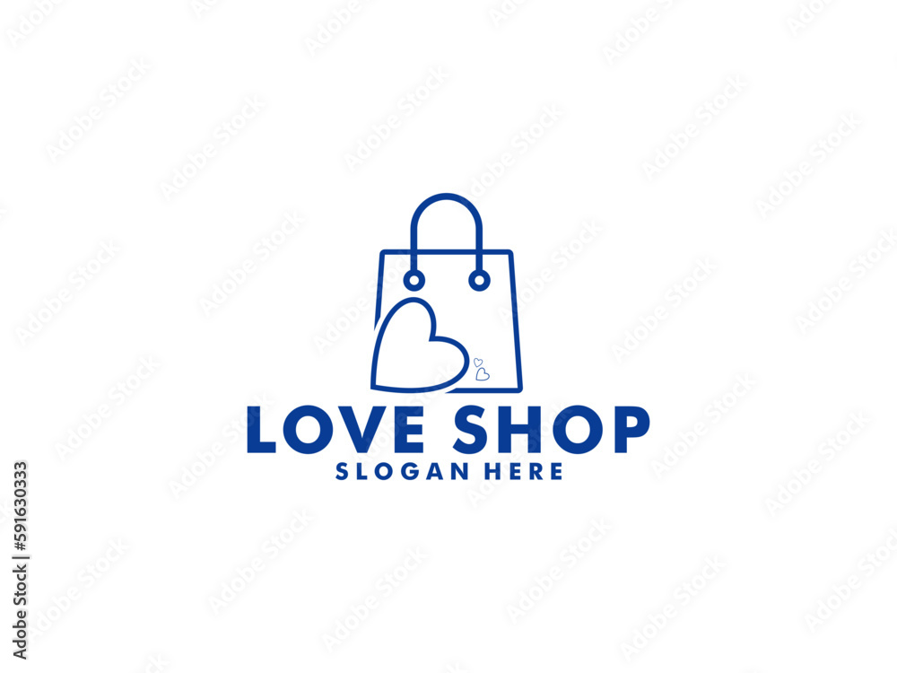 Love Shop Logo designs Template,  Shopping bag combined with heart concept.