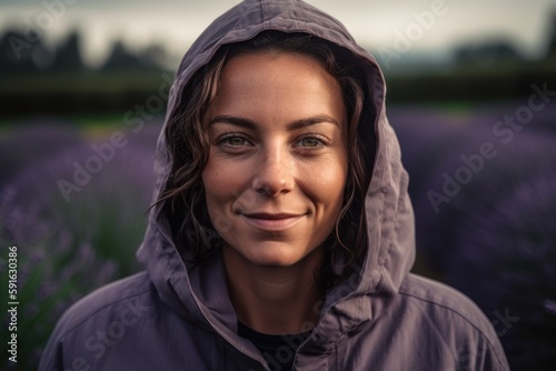Portrait of a smiling young woman standing in a lavender field