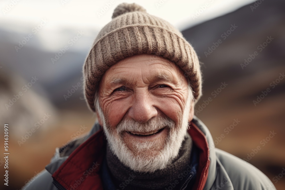 Portrait of a smiling senior man with hat and jacket outdoors. Portrait of a smiling senior man with hat and jacket outdoors.