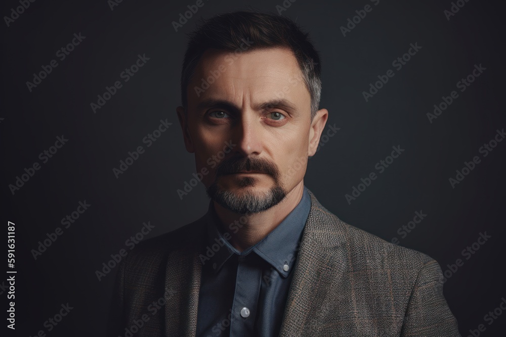 Portrait of a serious middle-aged man on a dark background Portrait of a serious middle-aged man on a dark background