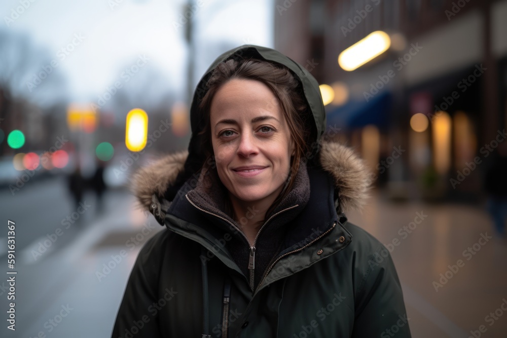 Portrait of a beautiful young woman in winter clothes in the city Portrait of a beautiful young woman in winter clothes in the city