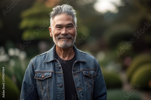 Portrait of handsome senior man with grey hair wearing jeans jacket outdoors © Robert MEYNER