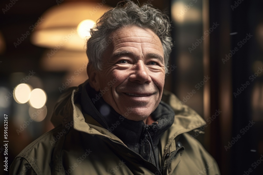 Portrait of a smiling senior man in a coat at the cafe Portrait of a smiling senior man in a coat at the cafe