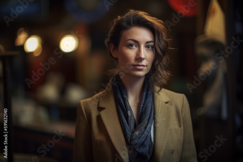 Portrait of a beautiful young woman in a beige coat.