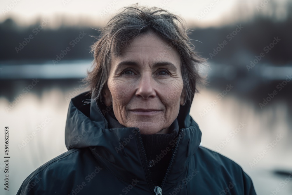 Portrait of a middle-aged woman on the background of the lake. Portrait of a middle-aged woman on the background of the lake.