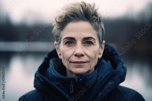 Portrait of a middle-aged woman on the background of the lake