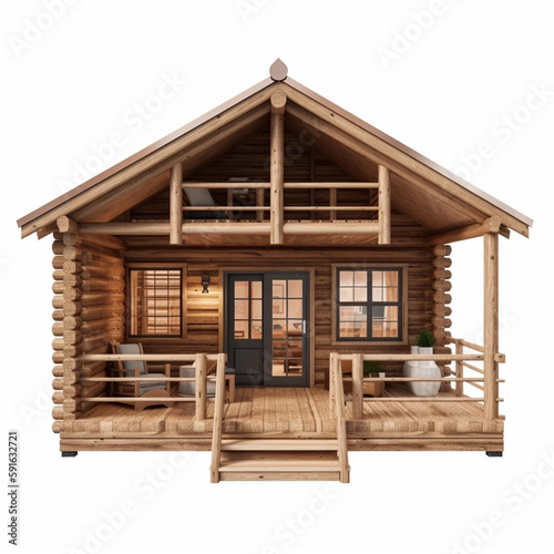 wooden house on white. AI