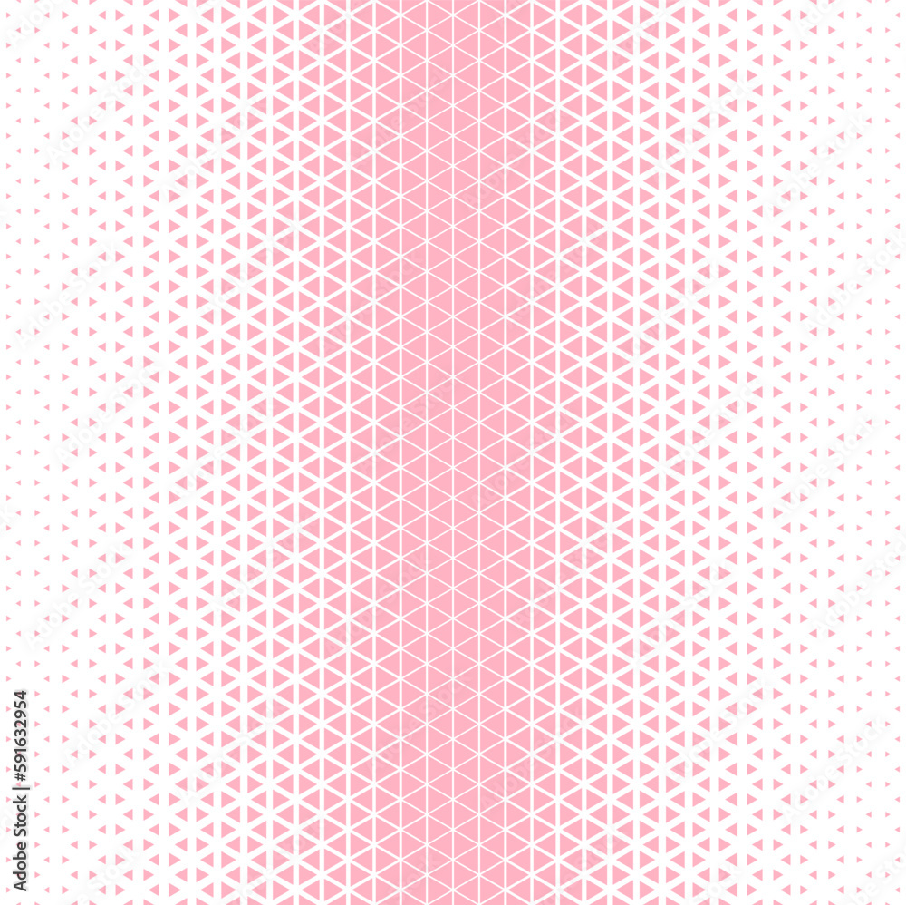 Pink white halftone triangles pattern. Abstract geometric gradient background. Vector illustration.