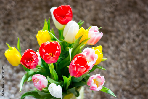 Obraz na płótnie Large bouquet of colorful spring tulips w salonie