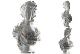 Marble statue of Marie Antoinette with elegant gold accents, perfect for luxury apparel and more.