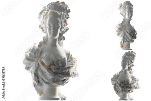 Marble statue of Marie Antoinette with elegant gold accents, perfect for luxury apparel and more. © katarsis stock