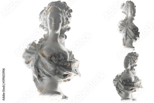Marble statue of Marie Antoinette with elegant gold accents, perfect for luxury apparel and more.