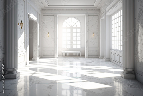 Fotografie, Obraz White Marble Luxury Palace Interior with Sunny Window