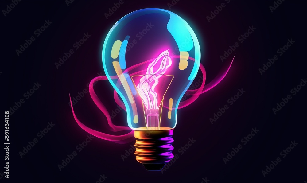 a glowing light bulb on a black background with a pink glow. generative ai a glowing light bulb on a black background with a pink glow. generative ai