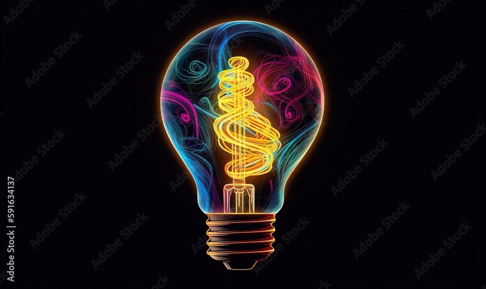 a glowing light bulb with a spiral design on it's side. generative ai a glowing light bulb with a spiral design on it's side. generative ai