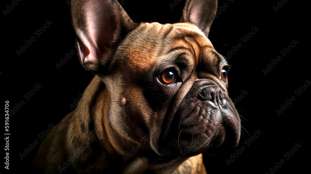 french bulldog portrait on black Generative AI