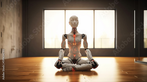 robot in lotus posture doing yoga Generative AI