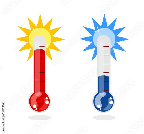 Cold and hot icon vector. Temperature illustration sign. Thermometer symbol. Set of heat logos