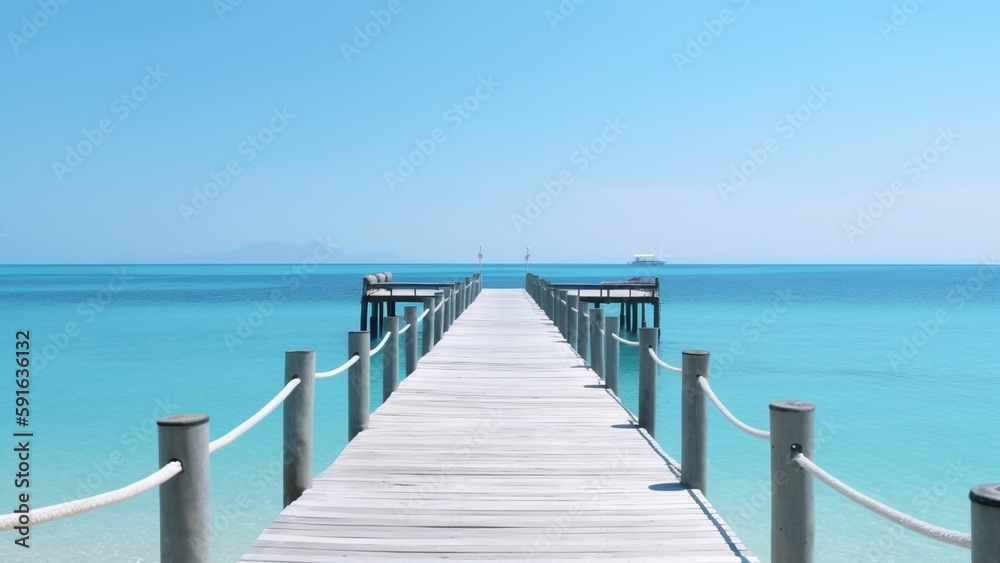The Endless Horizon: A Majestic View of the Sea from the White Boardwalk Pier The Endless Horizon: A Majestic View of the Sea from the White Boardwalk Pier