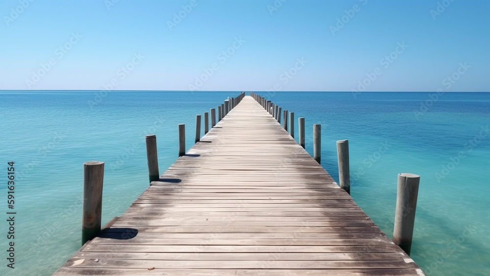 The Endless Horizon: A Majestic View of the Sea from the White Boardwalk Pier The Endless Horizon: A Majestic View of the Sea from the White Boardwalk Pier