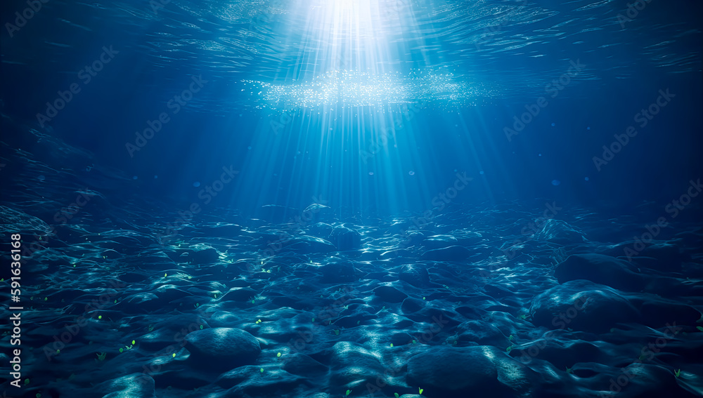 Underwater light beam background with rays of the sun. Generative Ai. Underwater light beam background with rays of the sun. Generative Ai.