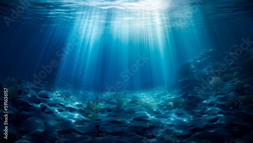 Underwater light beam background with rays of the sun. Generative Ai. © Saulo Collado