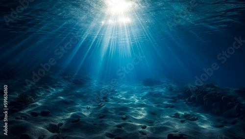 Underwater light beam background with rays of the sun. Generative Ai.