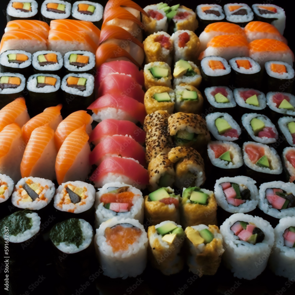 A Platter of Many Sushis. Sushi Feast . Generative AI A Platter of Many Sushis. Sushi Feast . Generative AI