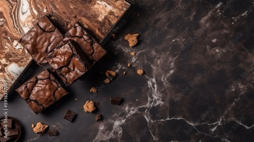 minimalistic Background with brownies and cake, top view, free Copy space, mock-up