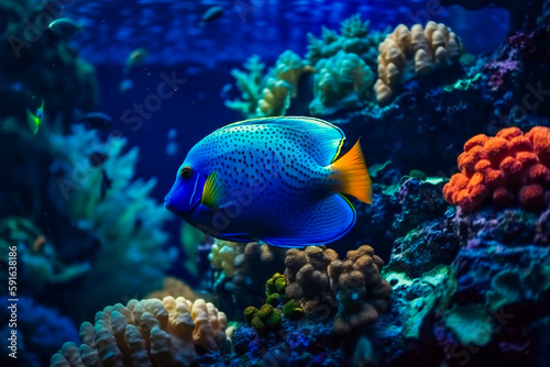 Life of the underwater world. Colorful tropical fish. AI Generated © EwaStudio