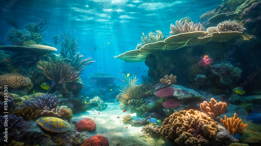 Fototapeta premium Diving into a Vibrant World of Coral and Sea Creatures. Generative AI