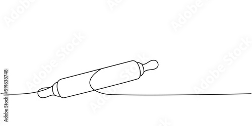 Rolling pin one line continuous drawing. Bakery pastry products continuous one line illustration. Vector minimalist linear illustration.
